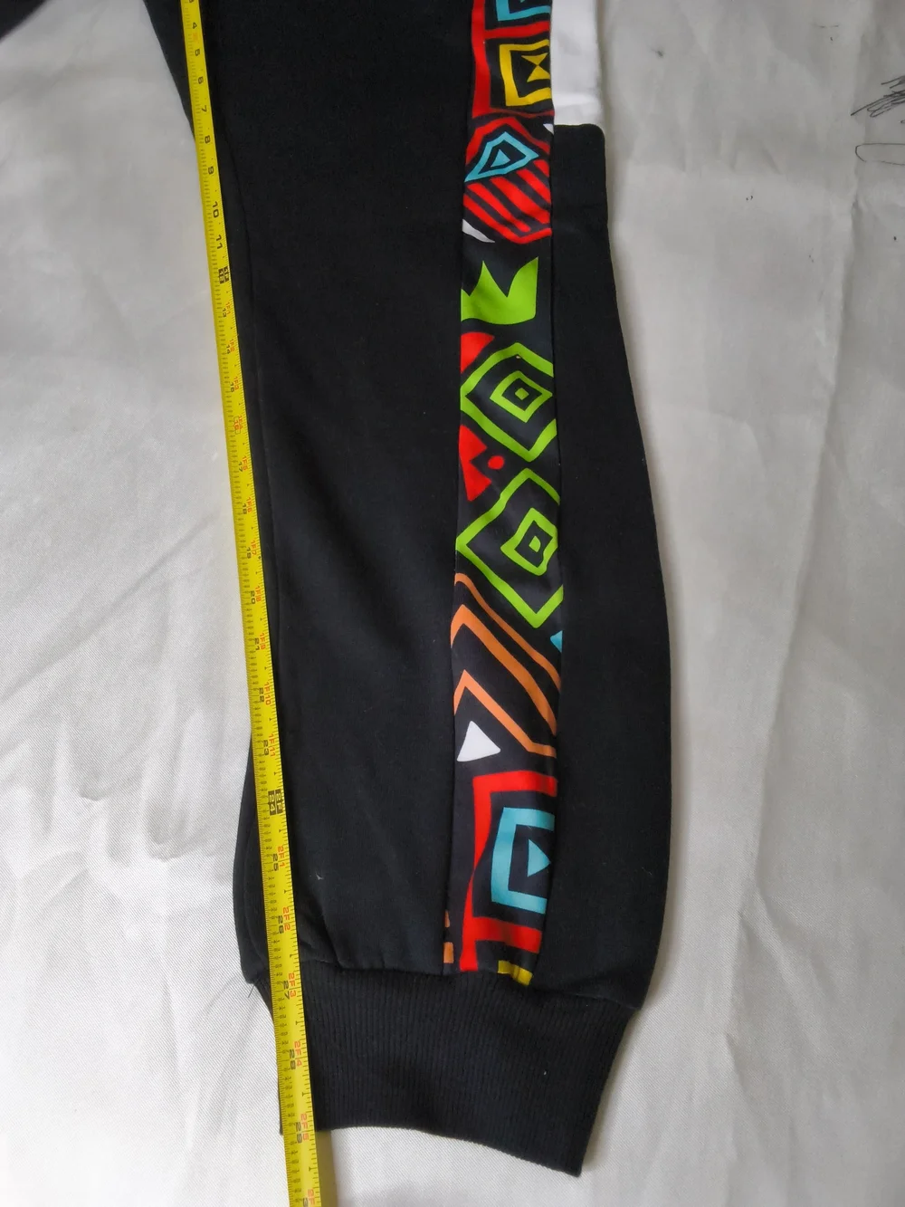 Black Men's Joggers with Multicolor Geometric Side Stripes